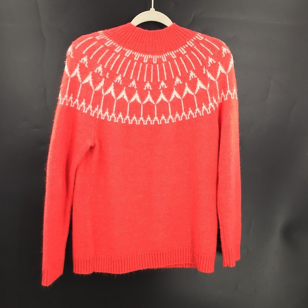 Talbots coral Mock Neck fair isle Pattered Wool blend cozy knit comfy Sweater M - Picture 6 of 11